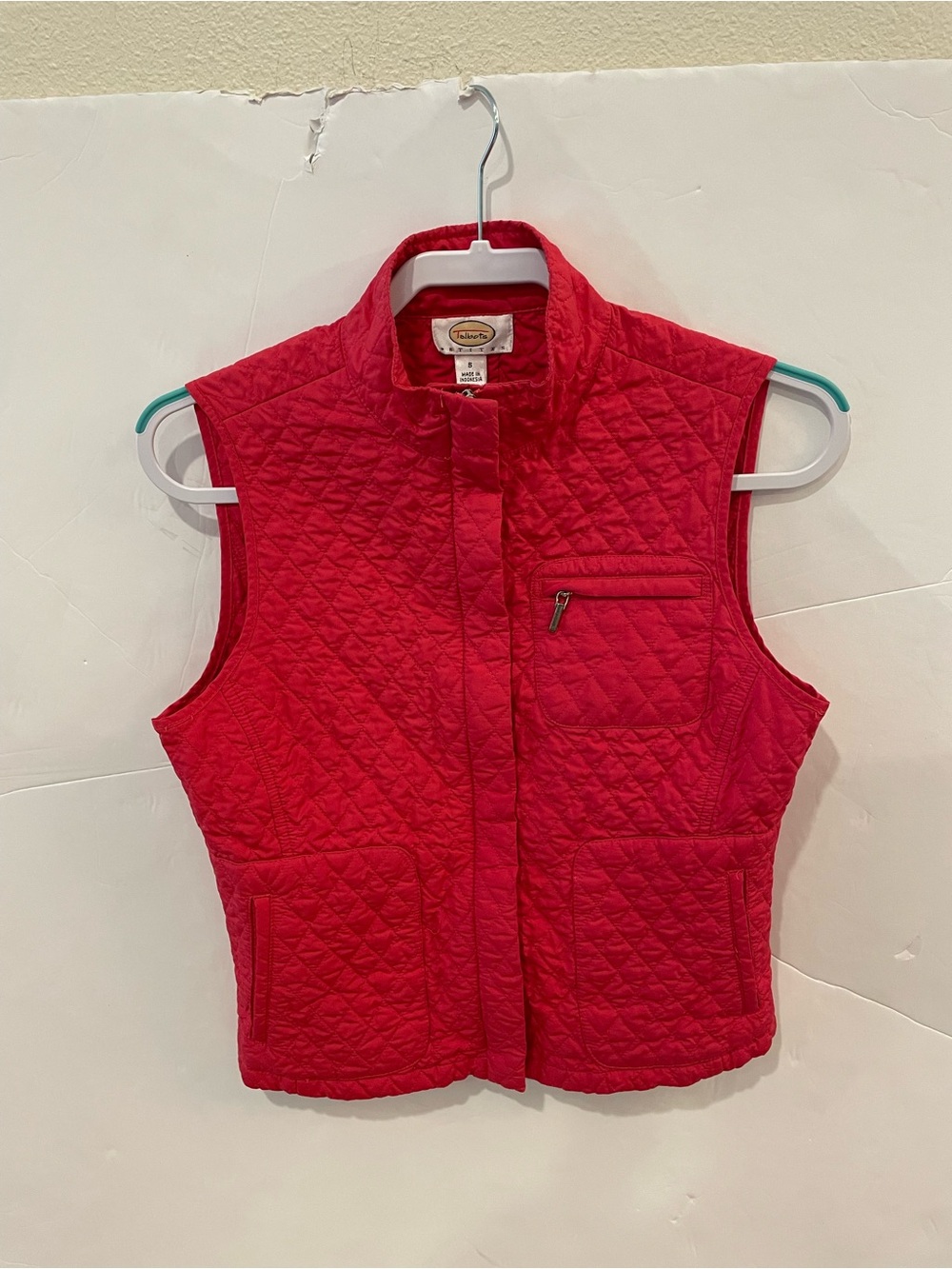 Talbots Petites Red Quilted Vest Women’s Small Full Zip Pockets Classic Preppy